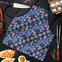 Polynesian Monstera Tiare Floral Apron Royal Blue Tropical Plaid - Polynesian Pride