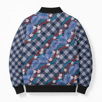 Polynesian Monstera Tiare Floral Bomber Puffer Jacket Royal Blue Tropical Plaid LT01 - Polynesian Pride