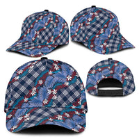 Polynesian Monstera Tiare Floral Classic Cap Royal Blue Tropical Plaid - Polynesian Pride