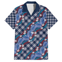 Polynesian Monstera Tiare Floral Family Matching Long Sleeve Bodycon Dress and Hawaiian Shirt Royal Blue Tropical Plaid LT01 Dad's Shirt - Short Sleeve Blue - Polynesian Pride