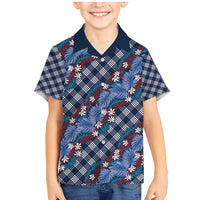 Polynesian Monstera Tiare Floral Family Matching Mermaid Dress and Hawaiian Shirt Royal Blue Tropical Plaid LT01 Son's Shirt Blue - Polynesian Pride