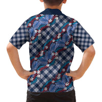 Polynesian Monstera Tiare Floral Family Matching Off The Shoulder Long Sleeve Dress and Hawaiian Shirt Royal Blue Tropical Plaid LT01 - Polynesian Pride