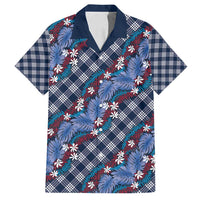 Polynesian Monstera Tiare Floral Family Matching Off Shoulder Short Dress and Hawaiian Shirt Royal Blue Tropical Plaid LT01 Dad's Shirt - Short Sleeve Blue - Polynesian Pride