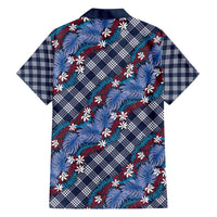 Polynesian Monstera Tiare Floral Family Matching Summer Maxi Dress and Hawaiian Shirt Royal Blue Tropical Plaid LT01 - Polynesian Pride