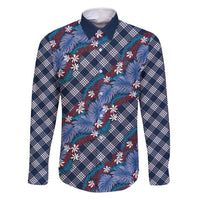 Polynesian Monstera Tiare Floral Family Matching Tank Maxi Dress and Hawaiian Shirt Royal Blue Tropical Plaid LT01 Dad's Shirt - Long Sleeve Blue - Polynesian Pride