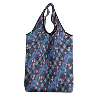 Polynesian Monstera Tiare Floral Grocery Bag Royal Blue Tropical Plaid LT01 - Polynesian Pride