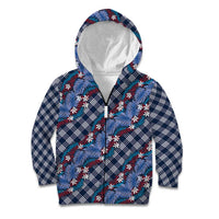 Polynesian Monstera Tiare Floral Kid Hoodie Royal Blue Tropical Plaid LT01 Zip Hoodie Blue - Polynesian Pride