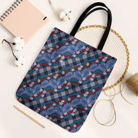 Polynesian Monstera Tiare Floral Tote Bag Royal Blue Tropical Plaid - Polynesian Pride