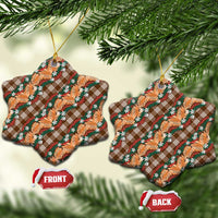 Polynesian Monstera Tiare Floral Ceramic Ornament Chocolate Brown Tropical Plaid - Polynesian Pride