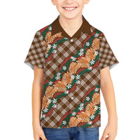 Polynesian Monstera Tiare Floral Family Matching Off Shoulder Maxi Dress and Hawaiian Shirt Chocolate Brown Tropical Plaid LT01 Son's Shirt Brown - Polynesian Pride