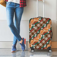 Polynesian Monstera Tiare Floral Luggage Cover Chocolate Brown Tropical Plaid LT01 - Polynesian Pride