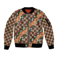 Polynesian Monstera Tiare Floral Sleeve Zip Bomber Jacket Chocolate Brown Tropical Plaid LT01 Unisex Brown - Polynesian Pride