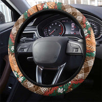 Polynesian Monstera Tiare Floral Steering Wheel Cover Chocolate Brown Tropical Plaid - Polynesian Pride