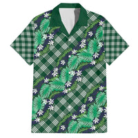 Polynesian Monstera Tiare Floral Family Matching Off The Shoulder Long Sleeve Dress and Hawaiian Shirt Forest Green Tropical Plaid LT01 Dad's Shirt - Short Sleeve Green - Polynesian Pride