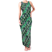 Polynesian Monstera Tiare Floral Family Matching Tank Maxi Dress and Hawaiian Shirt Forest Green Tropical Plaid LT01 Mom's Dress Green - Polynesian Pride