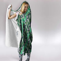 Polynesian Monstera Tiare Floral Hooded Blanket Forest Green Tropical Plaid - Polynesian Pride