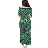 Polynesian Monstera Tiare Floral Puletasi Forest Green Tropical Plaid - Polynesian Pride