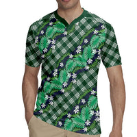 Polynesian Monstera Tiare Floral Rugby Jersey Forest Green Tropical Plaid LT01 - Polynesian Pride