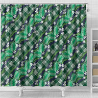 Polynesian Monstera Tiare Floral Shower Curtain Forest Green Tropical Plaid LT01 - Polynesian Pride