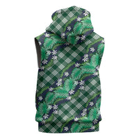 Polynesian Monstera Tiare Floral Sleeveless Hoodie Forest Green Tropical Plaid LT01 - Polynesian Pride