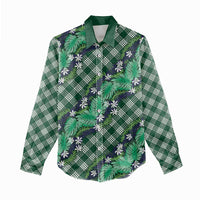 Polynesian Monstera Tiare Floral Women Casual Shirt Forest Green Tropical Plaid LT01 - Polynesian Pride