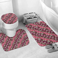 Polynesian Monstera Tiare Floral Bathroom Set Fuchsia Tropical Plaid - Polynesian Pride