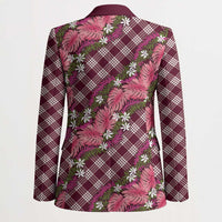 Polynesian Monstera Tiare Floral Blazer Fuchsia Tropical Plaid - Polynesian Pride