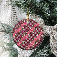 Polynesian Monstera Tiare Floral Ceramic Ornament Fuchsia Tropical Plaid - Polynesian Pride