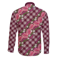 Polynesian Monstera Tiare Floral Family Matching Long Sleeve Bodycon Dress and Hawaiian Shirt Fuchsia Tropical Plaid LT01 - Polynesian Pride