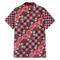 Polynesian Monstera Tiare Floral Family Matching Short Sleeve Bodycon Dress and Hawaiian Shirt Fuchsia Tropical Plaid LT01 - Polynesian Pride
