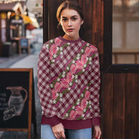 Polynesian Monstera Tiare Floral Ugly Christmas Sweater Fuchsia Tropical Plaid - Polynesian Pride