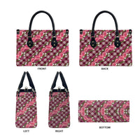 Polynesian Monstera Tiare Floral Leather Bag Fuchsia Tropical Plaid - Polynesian Pride