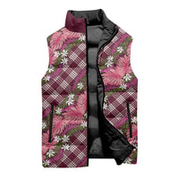 Polynesian Monstera Tiare Floral Sleeveless Puffer Jacket Fuchsia Tropical Plaid - Polynesian Pride