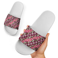 Polynesian Monstera Tiare Floral Slide Sandals Fuchsia Tropical Plaid - Polynesian Pride