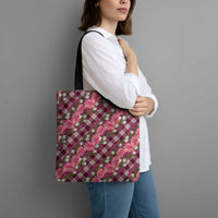 Polynesian Monstera Tiare Floral Tote Bag Fuchsia Tropical Plaid - Polynesian Pride