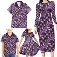 Polynesian Monstera Tiare Floral Family Matching Long Sleeve Bodycon Dress and Hawaiian Shirt Lavender Tropical Plaid LT01 - Polynesian Pride