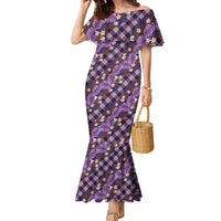 Polynesian Monstera Tiare Floral Family Matching Mermaid Dress and Hawaiian Shirt Lavender Tropical Plaid LT01 Mom's Dress Purple - Polynesian Pride