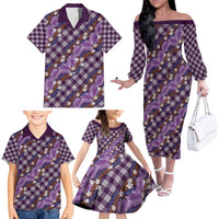 Polynesian Monstera Tiare Floral Family Matching Off The Shoulder Long Sleeve Dress and Hawaiian Shirt Lavender Tropical Plaid LT01 - Polynesian Pride