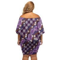 Polynesian Monstera Tiare Floral Family Matching Off Shoulder Short Dress and Hawaiian Shirt Lavender Tropical Plaid LT01 - Polynesian Pride