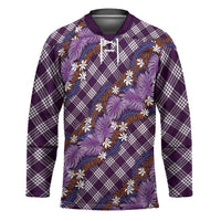 Polynesian Monstera Tiare Floral Hockey Jersey Lavender Tropical Plaid - Polynesian Pride