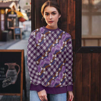 Polynesian Monstera Tiare Floral Ugly Christmas Sweater Lavender Tropical Plaid - Polynesian Pride