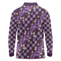 Polynesian Monstera Tiare Floral Long Sleeve Polo Shirt Lavender Tropical Plaid LT01 - Polynesian Pride