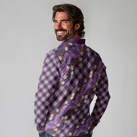 Polynesian Monstera Tiare Floral Long Sleeve Polo Shirt Lavender Tropical Plaid LT01 - Polynesian Pride