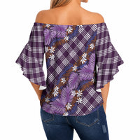 Polynesian Monstera Tiare Floral Off Shoulder Wrap Waist Top Lavender Tropical Plaid LT01 - Polynesian Pride