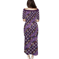 Polynesian Monstera Tiare Floral Puletasi Lavender Tropical Plaid - Polynesian Pride
