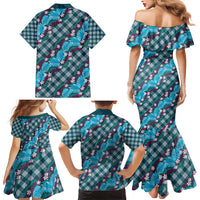 Polynesian Monstera Tiare Floral Family Matching Mermaid Dress and Hawaiian Shirt Dark Teal Tropical Plaid LT01 - Polynesian Pride