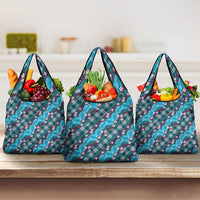 Polynesian Monstera Tiare Floral Grocery Bag Dark Teal Tropical Plaid LT01 3-pack One Size Teal - Polynesian Pride