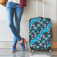 Polynesian Monstera Tiare Floral Luggage Cover Dark Teal Tropical Plaid LT01 - Polynesian Pride