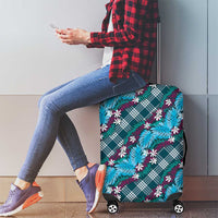 Polynesian Monstera Tiare Floral Luggage Cover Dark Teal Tropical Plaid LT01 - Polynesian Pride