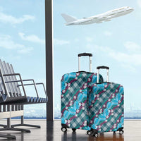 Polynesian Monstera Tiare Floral Luggage Cover Dark Teal Tropical Plaid LT01 - Polynesian Pride